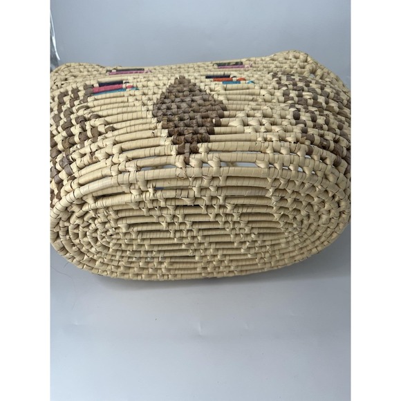 Vintage Large Straw Raffia Tote Handbag Colorful Rattan Woven Bag - Picture 9 of 13